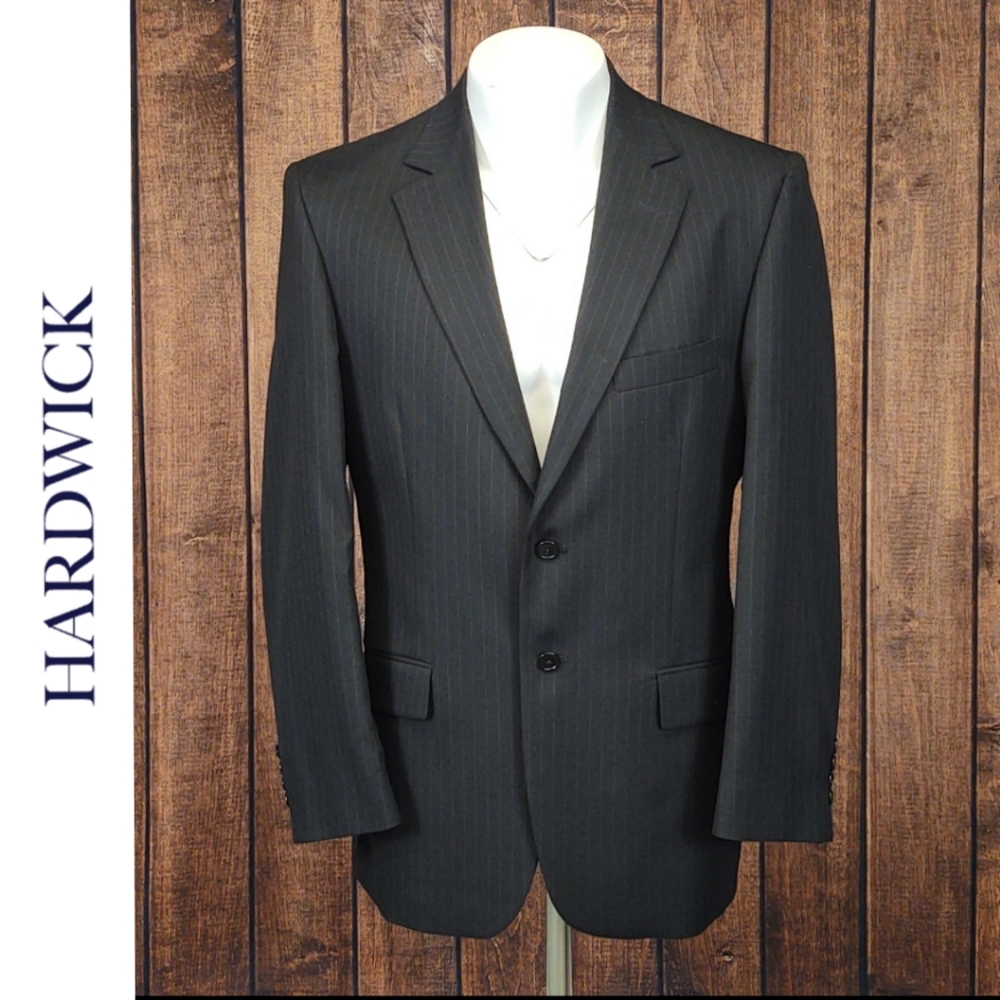 Black Wool 2 Button Pinstripe Single Breast Blazer Men's Excellent Condition